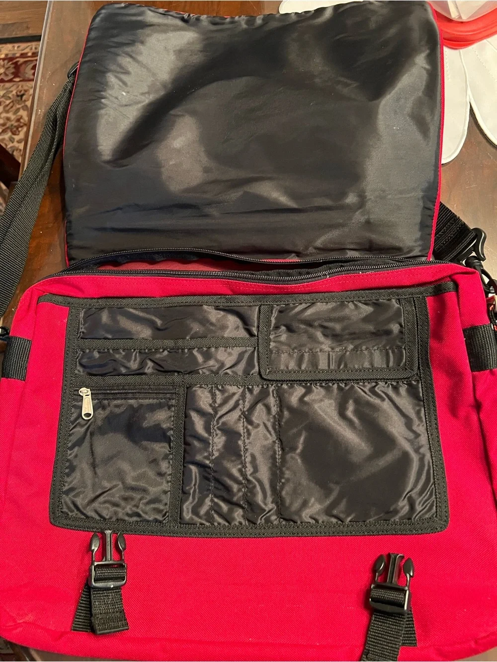 Calpak Red Messenger Bag with Padded Shoulder Strap